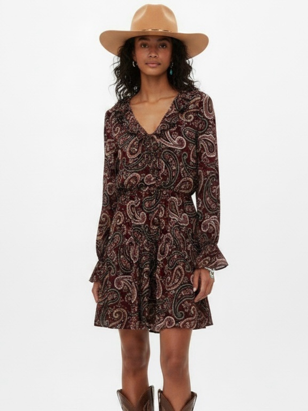 Wrangler Retro Paisley Shift Dress Burgundy